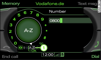 Entering a telephone number via the speller for numbers